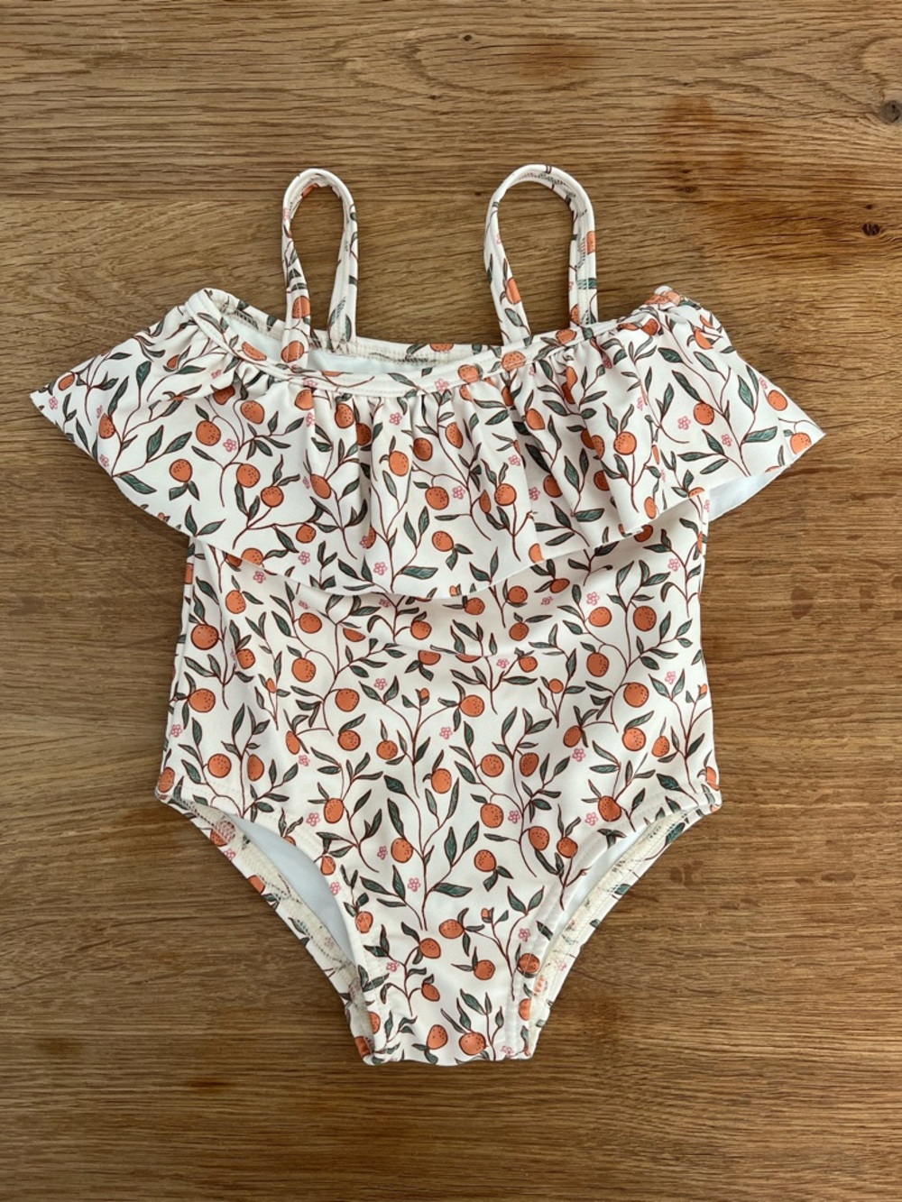 Rylee + Cru Rancho Valencia Orange Print Ruffle One-Piece Swimsuit 6-12mo baby